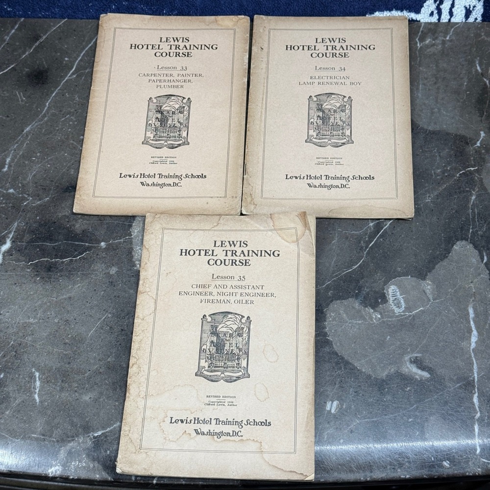 Lewis Hotel Training Course 1930 Lessons 33 34 35 Tan Vintage Manuals Set 3